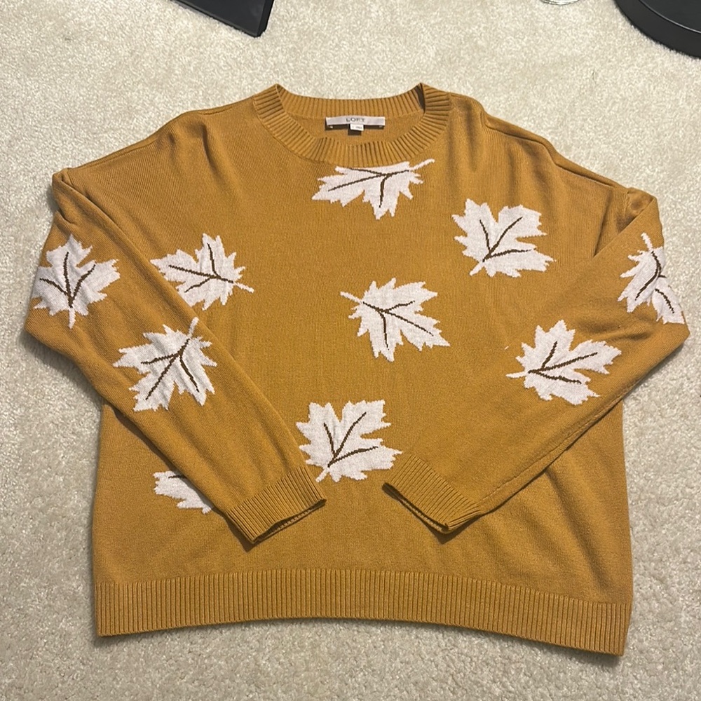 Maple Leaf Pattern Mustard Sweater from loft. Like new condition. Size L